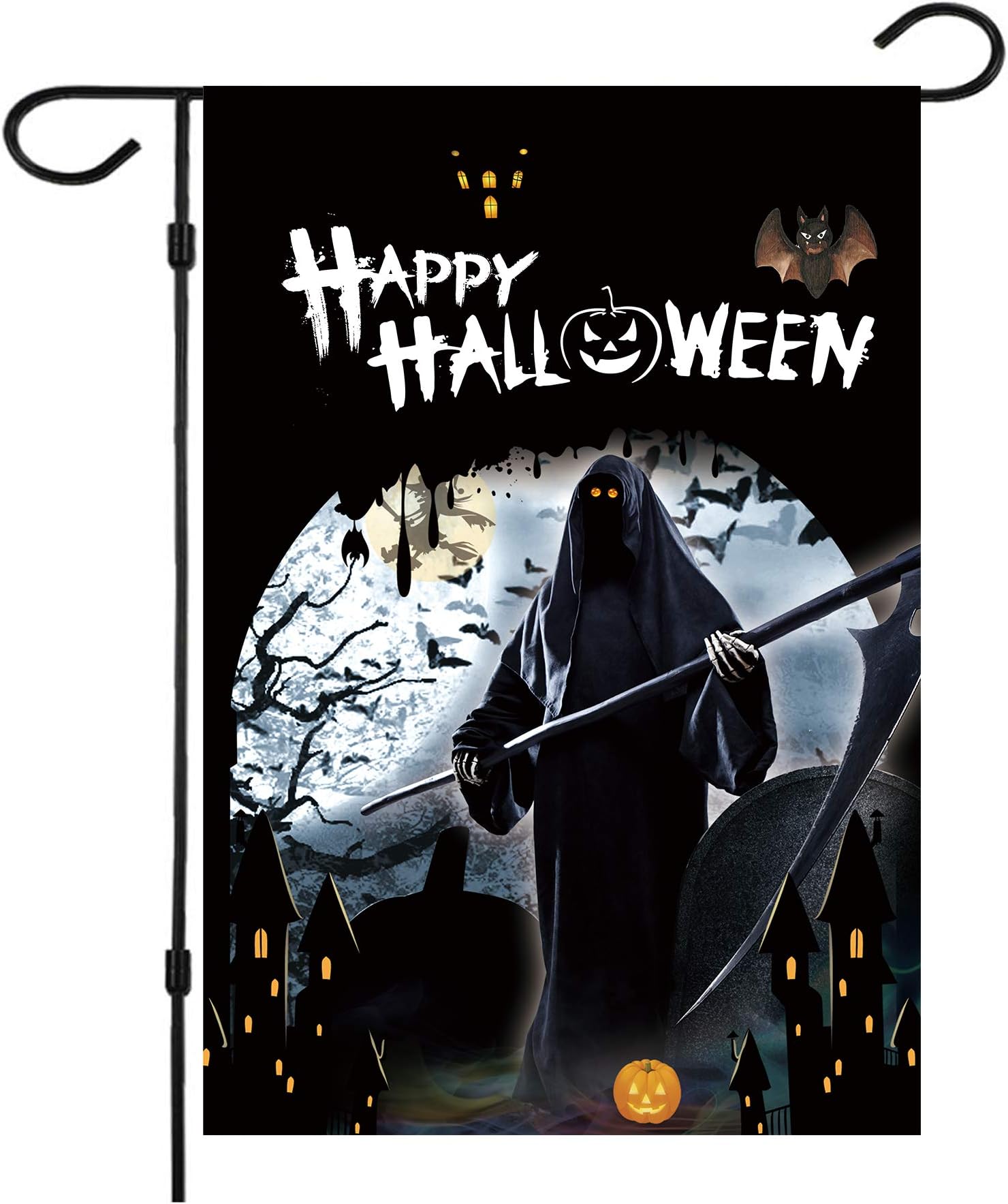 Halloween Garden Flag Double Sided Halloween Flag Outdoors 12.5 x18 Inch Small Halloween Yard Flag Decorative Halloween Witch Bat Grim Reaper House Flag