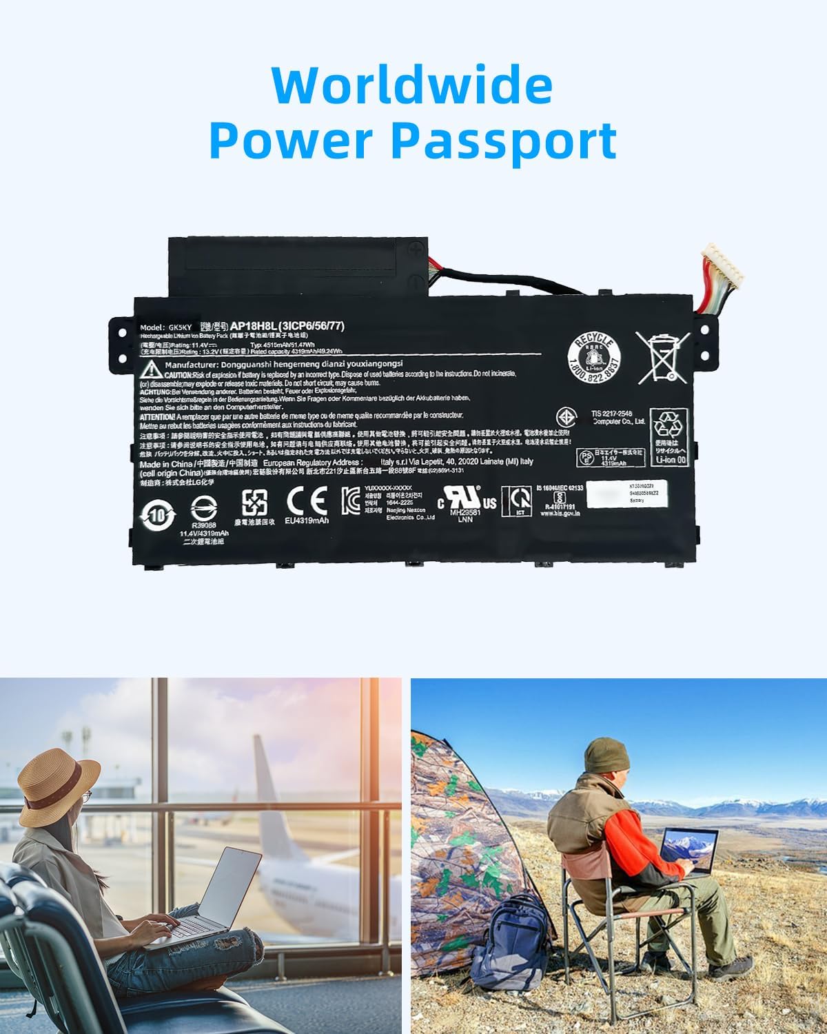51.47Wh AP18H8L Laptop Battery 3-Cell 11.4V Replacement for Acer Aspire 5 A514-51G A515-53G A514-51 / Spin 3 SP314 SP314-53N SP314-53GN / TravelMate B1 B114-21 Series 3ICP6/56/77 High performance
