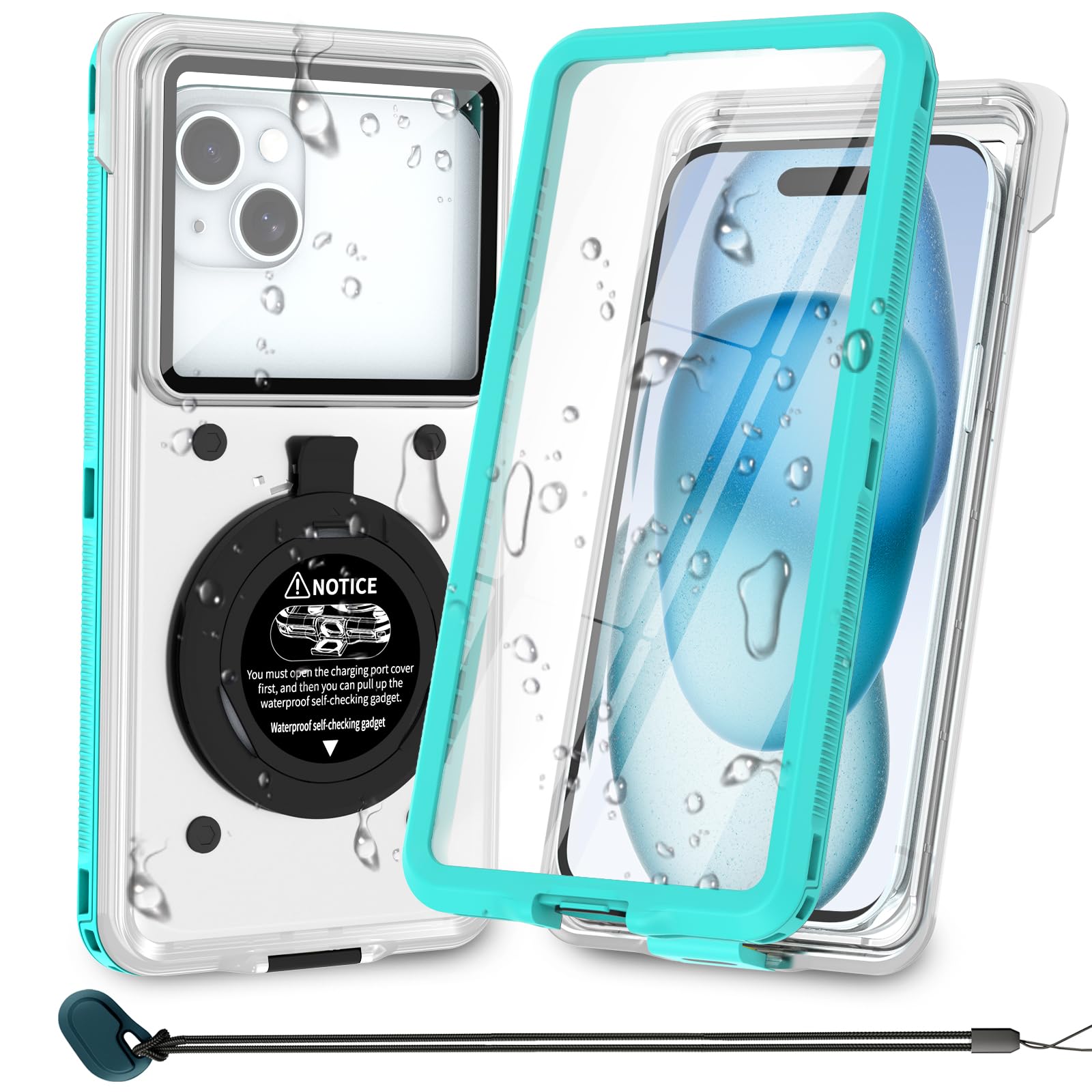 Lekente Waterproof Phone Case, Underwater Phone Cases with Lanyard for Diving, 360° Full Body IP68 Snorkelling Cover for iPhone 16 Pro Max,15,14,13,