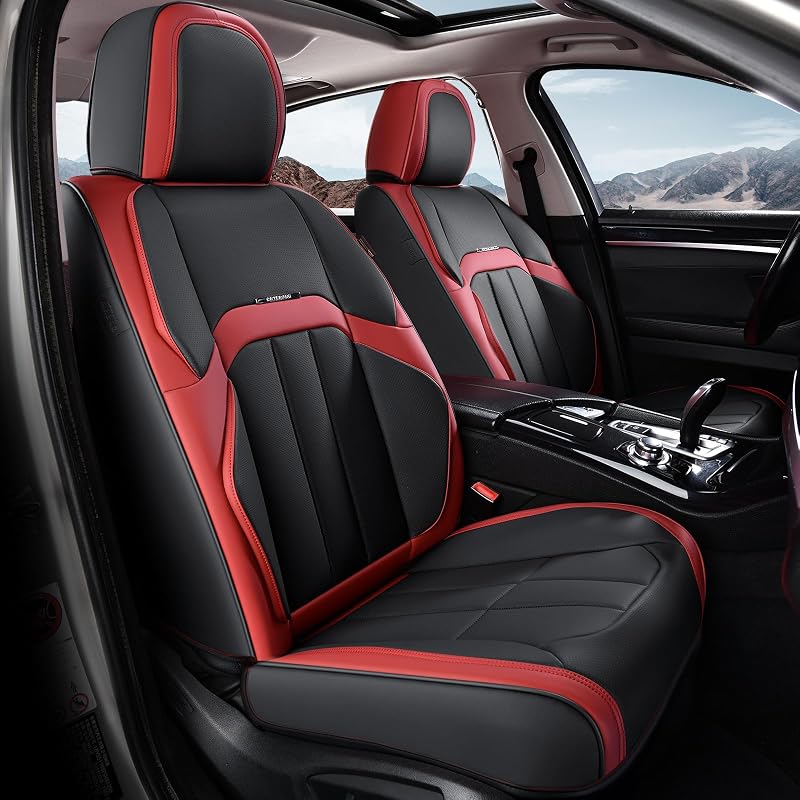 Capa para Banco Dianteiro Coverado em Couro Nappa Preto e Vermelho com Compatibilidade para Airbag, Par Dianteiro