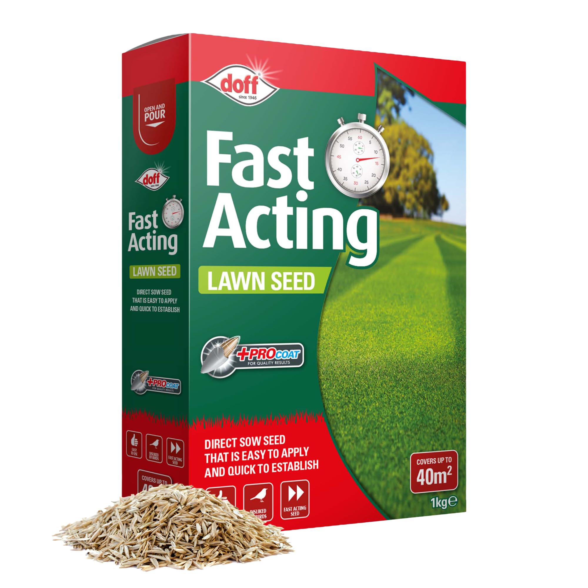Doff Garden Fast Growing Grass Lawn Seed Fertiliser 1kg - Covers up to 40m²