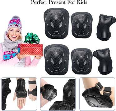 Kids Knee And Elbow Pads, 6 PCS Adjustable Kids Sports Protective Gear Set, Breathable Guards Protective Gear With Mesh Bag for Skateboard, Roller Skating, Biking, Skating & Outdoor Sports