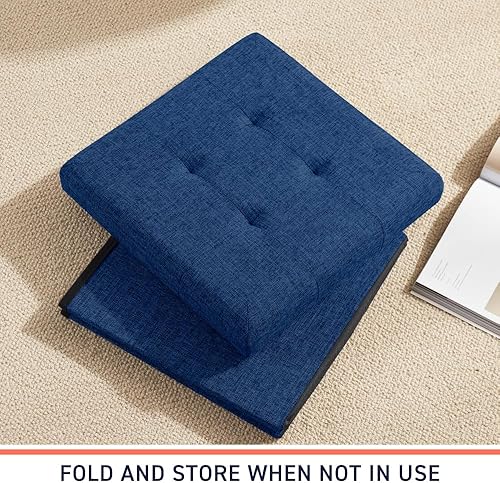 Miniatura 38 de Ornavo Home Otomana plegable de almacenamiento de 15 pulgadas, taburete cuadrado pequeño de almacenamiento, banco de dormitorio, color beige