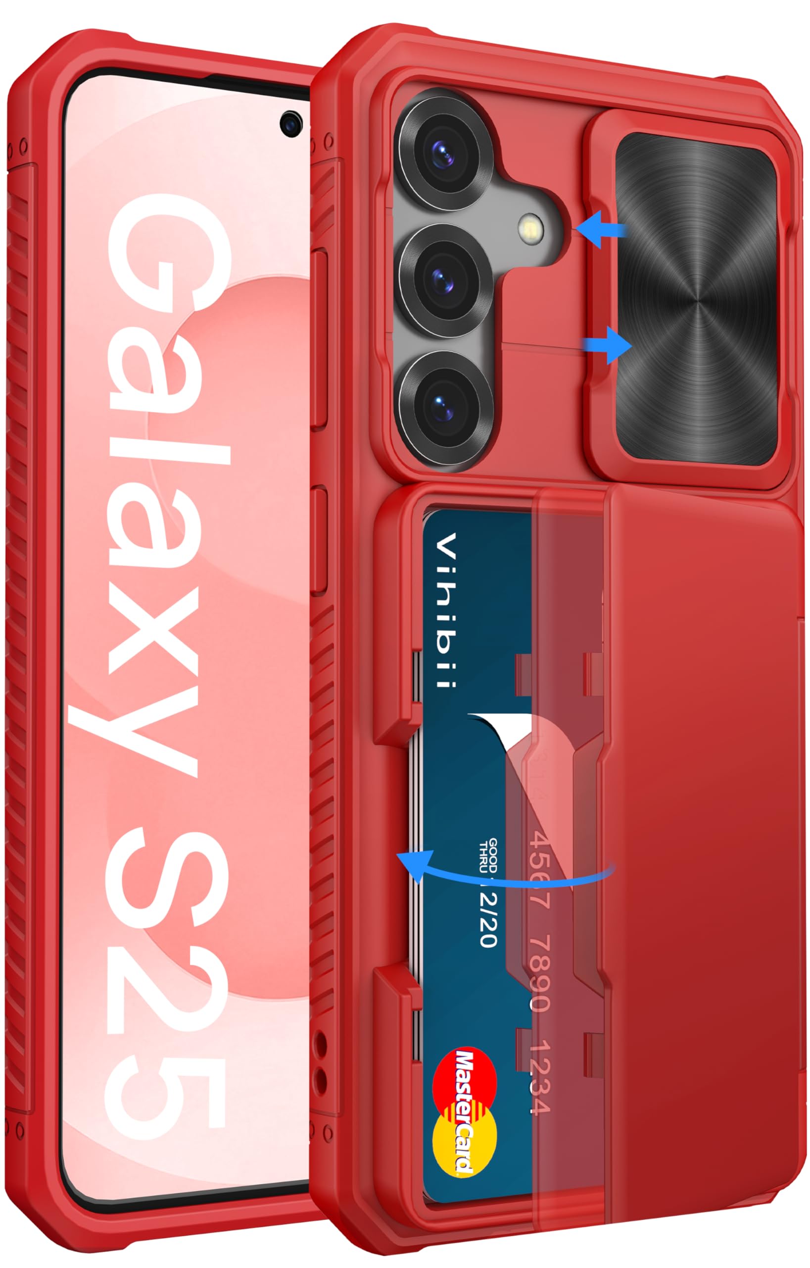 Vihibii for Samsung Galaxy S25 Wallet Case with Card Holder (4 Cards), [RFID Blocking] & Slide Camera Lens Cover & Raised Edges Protect Screen,