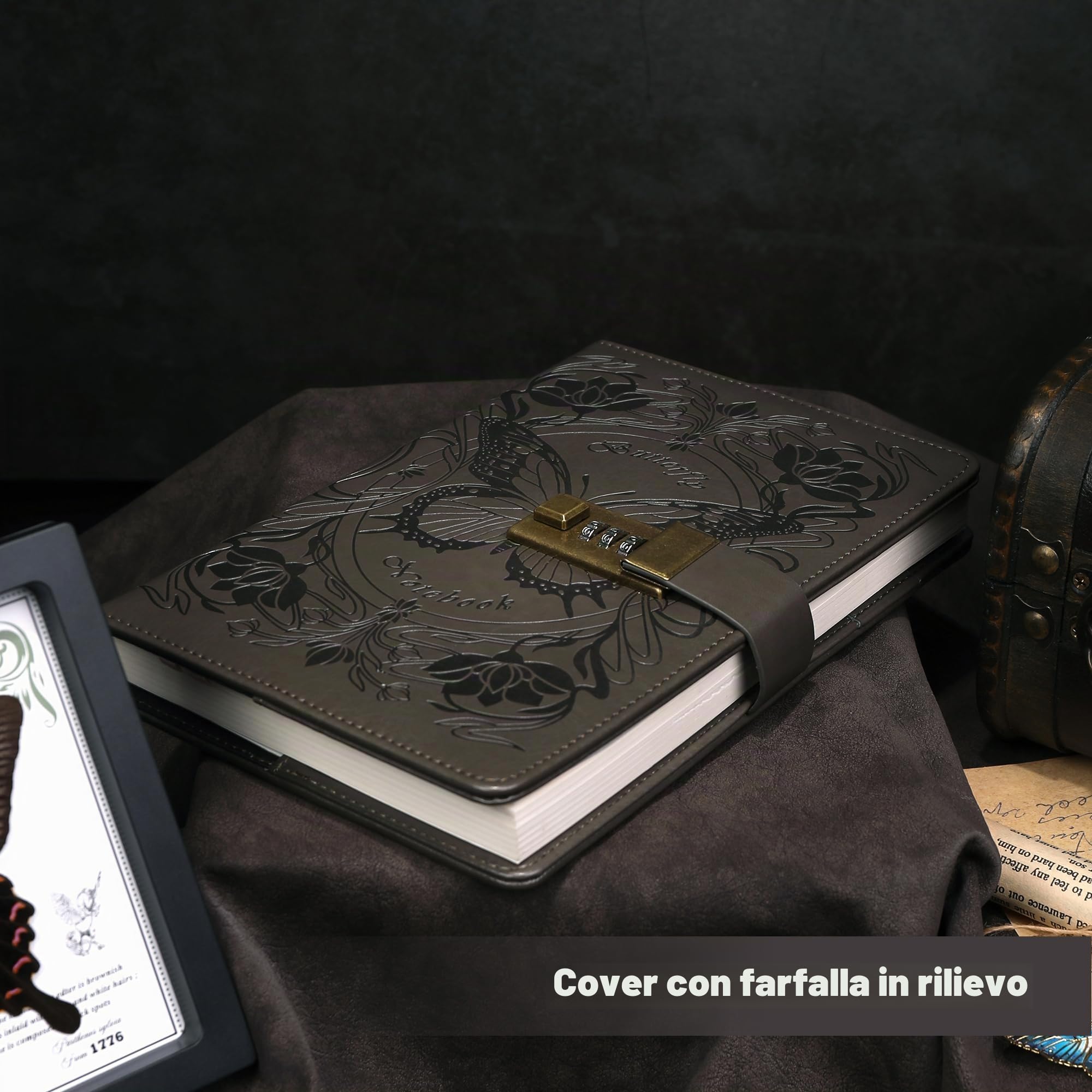 TIEFOSSI Diario con lucchetto per donne e ragazze, diario foderato con lucchetto, taccuino a farfalla con penna e segnalibro, A5 diario con lucchetto ricaricabile per scrivere