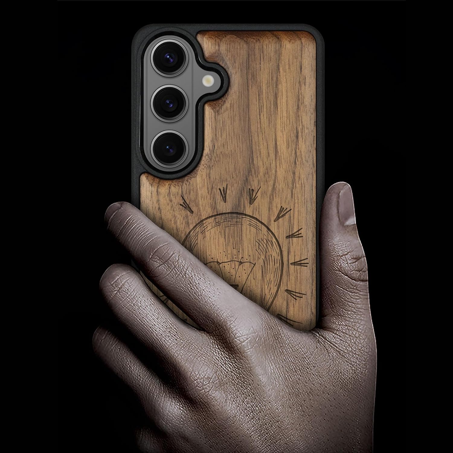 Carveit Magnetic Wooden Case for Samsung Galaxy S26 Case 2026, TPU Shockproof Cover & Wood Artisan Engraved, Compatible with MagSafe Wireless Chargers (Simple Light Bulb) Walnut