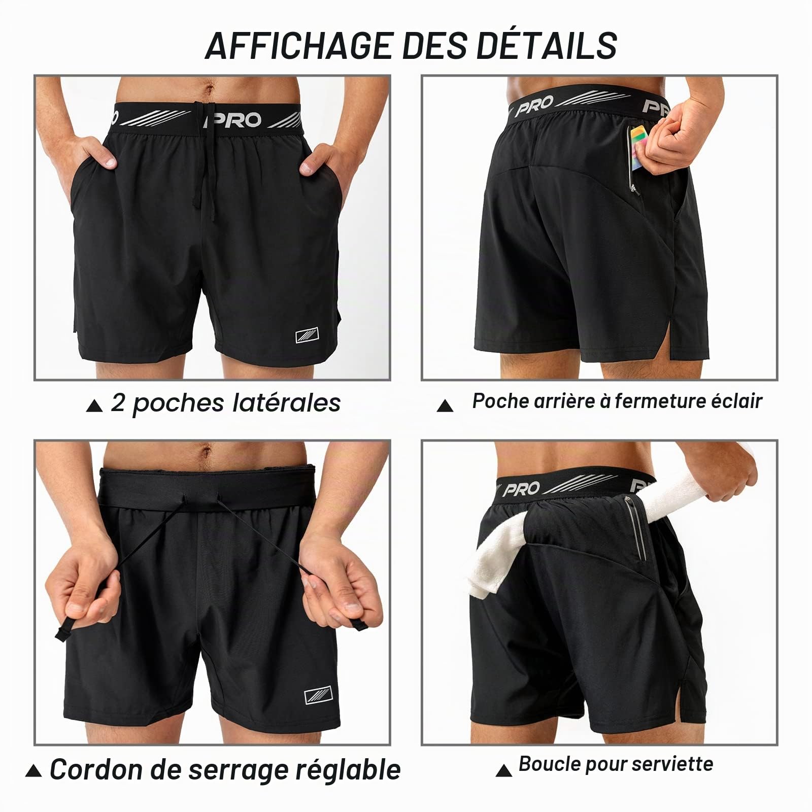 9" 5" Lot de 2 Sport Shorts pour Hommes, Cuissard de Running,Short de Course Séchage Rapide Pantalon Court avec Poches Zippées pour Fitness