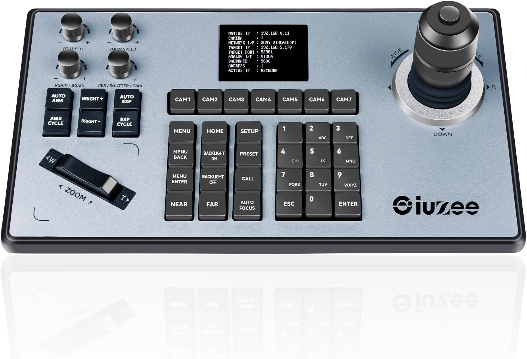 iuZee PTZ Camera Controller 4D Joystick PoE IP PTZ Keyboard with Controller 2.8" LCD Screen, Support VISCA PELCO-P PELCO-D RS422 RS485 RS232 RJ45, for Live Streaming Meeting/Church Service/Education