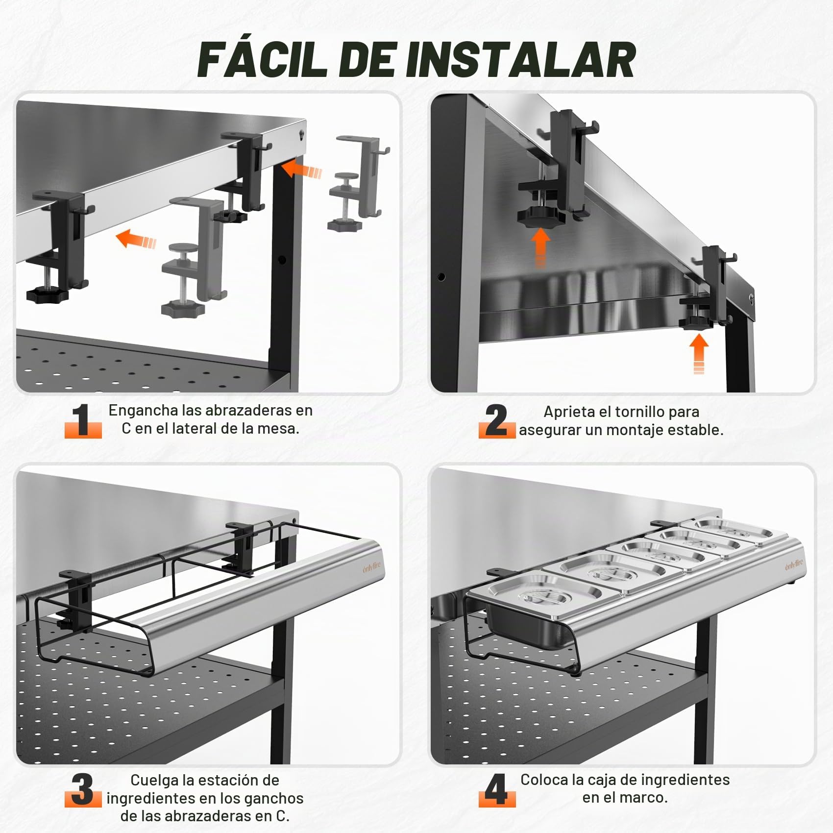 onlyfire Caja de Ingredientes, Juego de 5 Recipientes para Ingredientes para Pizza, Recipientes de Acero Inoxidable con Tapa, Catering Soporte para Cubetas, Accesorios para Horno de Pizza