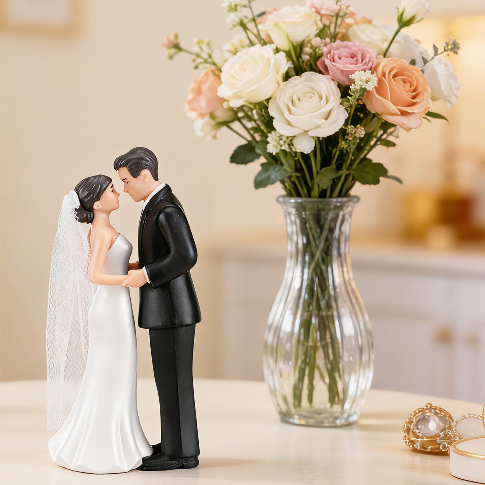 Sposini per Torta Matrimonio, Cake Topper Matrimonio, Statuine Sposi per Torta Nuziale, Base Adatta al Contatto Alimentare, per La Decorazione Della Torta, Decorazione Della Tavola
