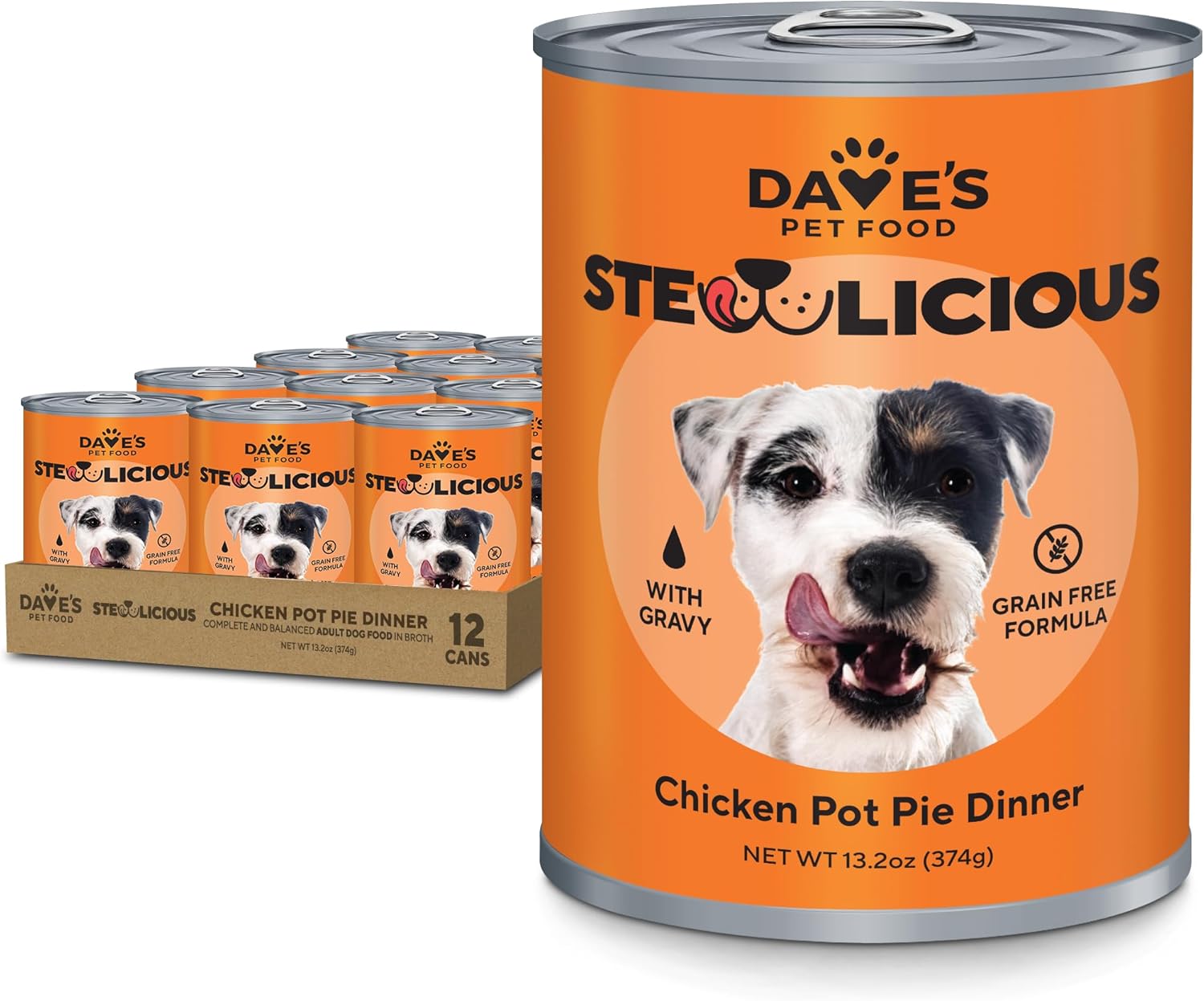 Dave's Pet Food Stewlicious Grain Free Wet Canned Dog Food (Chicken Pot Pie), Prebiotics & Omega 3s & 6s, Soft Texture for Adult & Senior Dogs, 13.2 oz (12 Pack)