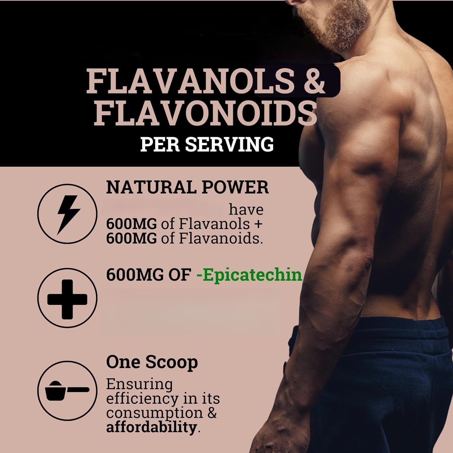 Poudre de Cacao Riche en Flavanols avec 600mg d’Épicatéchine, 10X plus de Flavanols que le Cacao Ordinaire, Soutient l’Oxyde Nitrique & l’Énergie Naturelle