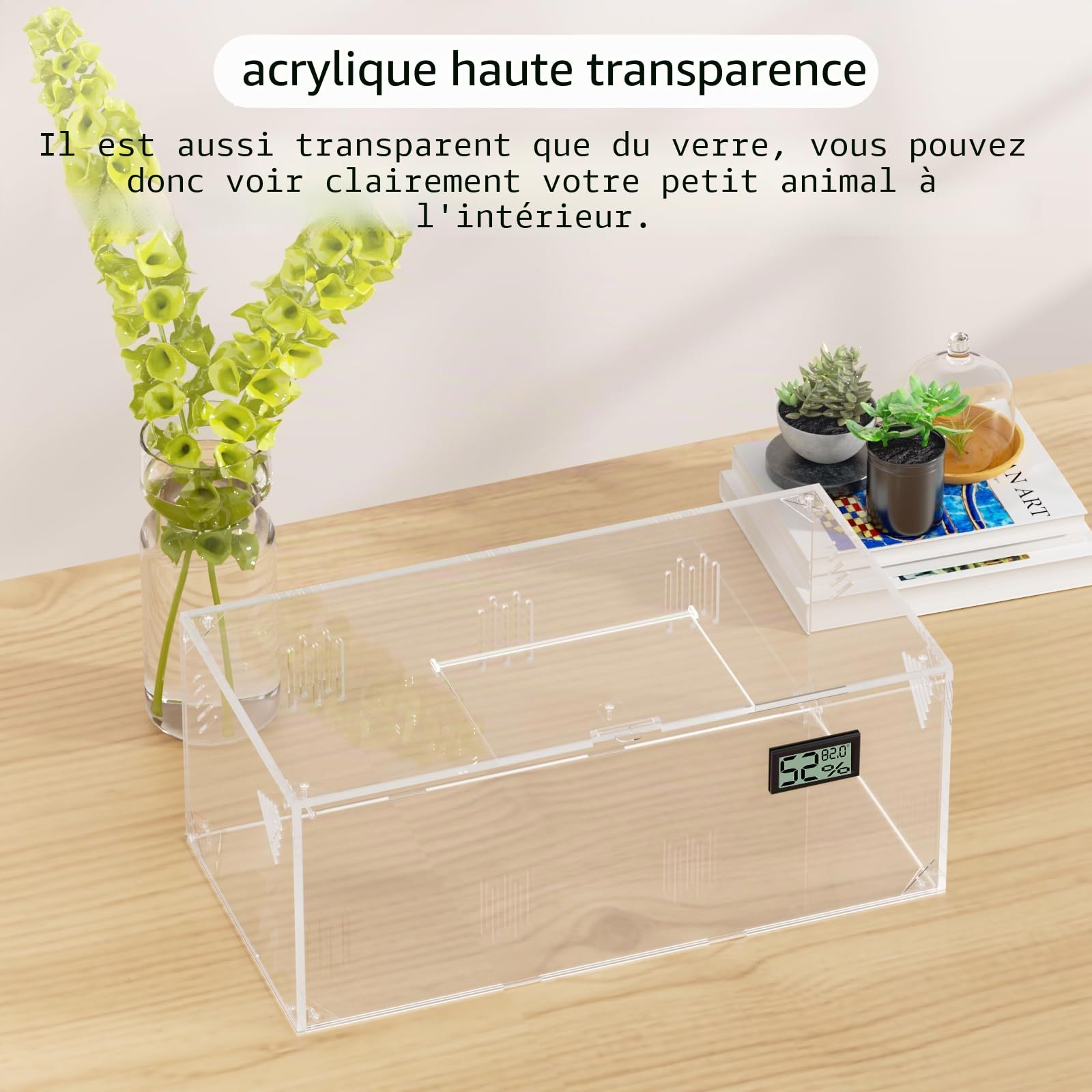 Réservoir Pour Terrarium De Reptile Grand En Acrylique Transparent Pour Reptiles Et Insectes Avec Thermomètre Hygromètre Boîte Pour L'élevage De Tarentules