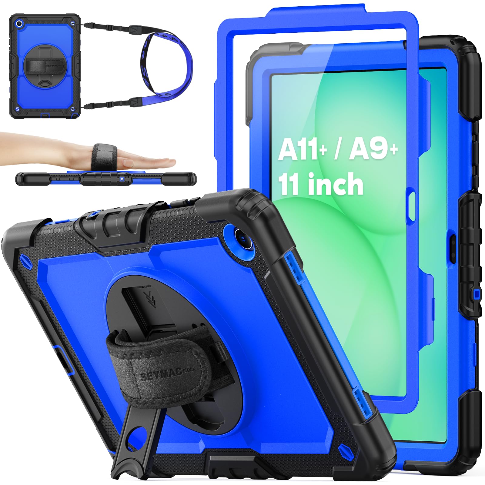 Coque Samsung Tab A11+ et A9+ 11'' antichoc avec protège-écran et support bleu - 7