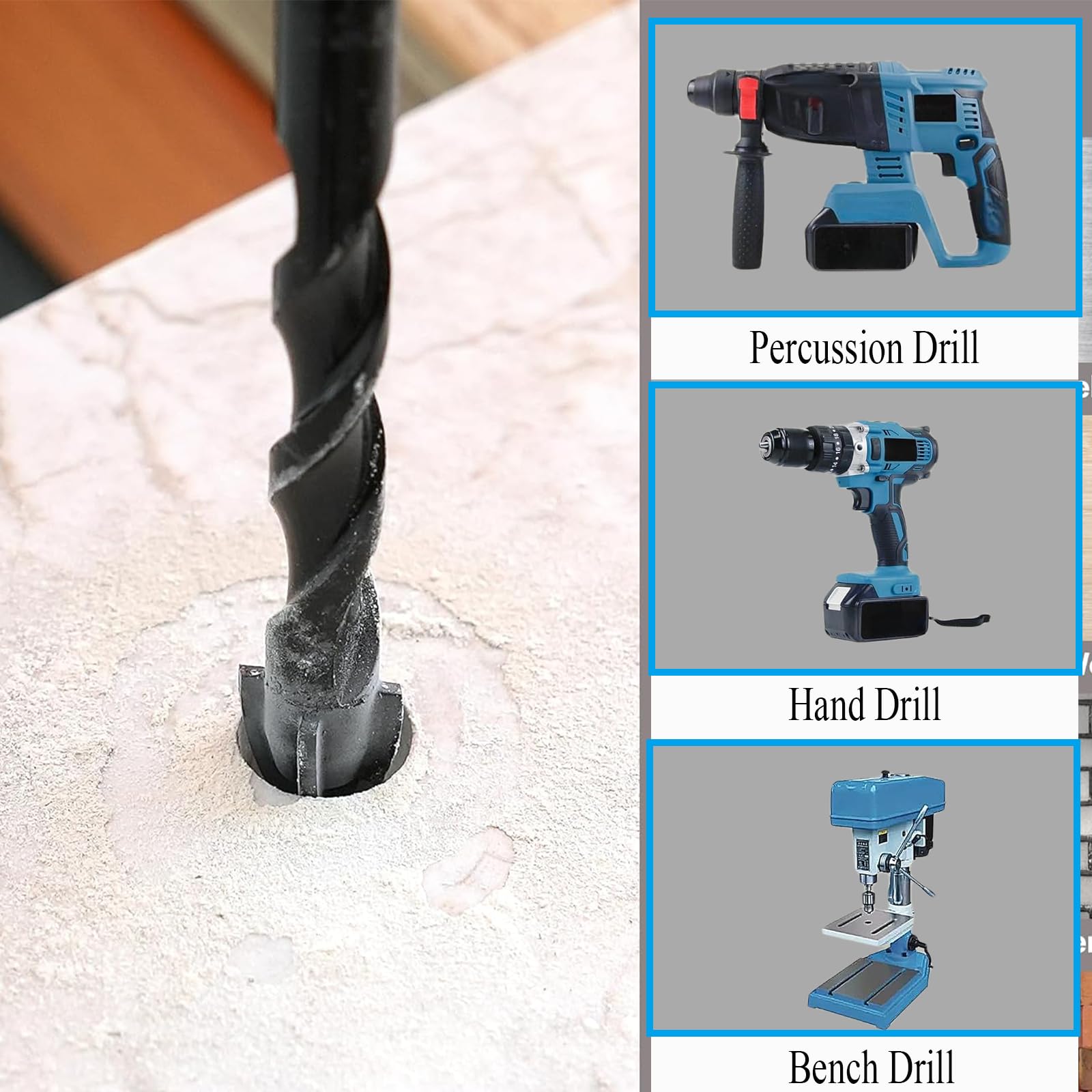 10pcs Tile Drill Bits Set & Masonry Drill Bit,Quick Change 5mm,6mm,8mm,10mm,12mm,Concrete Drill Bit Set for Tile Brick, Glass - Image 4