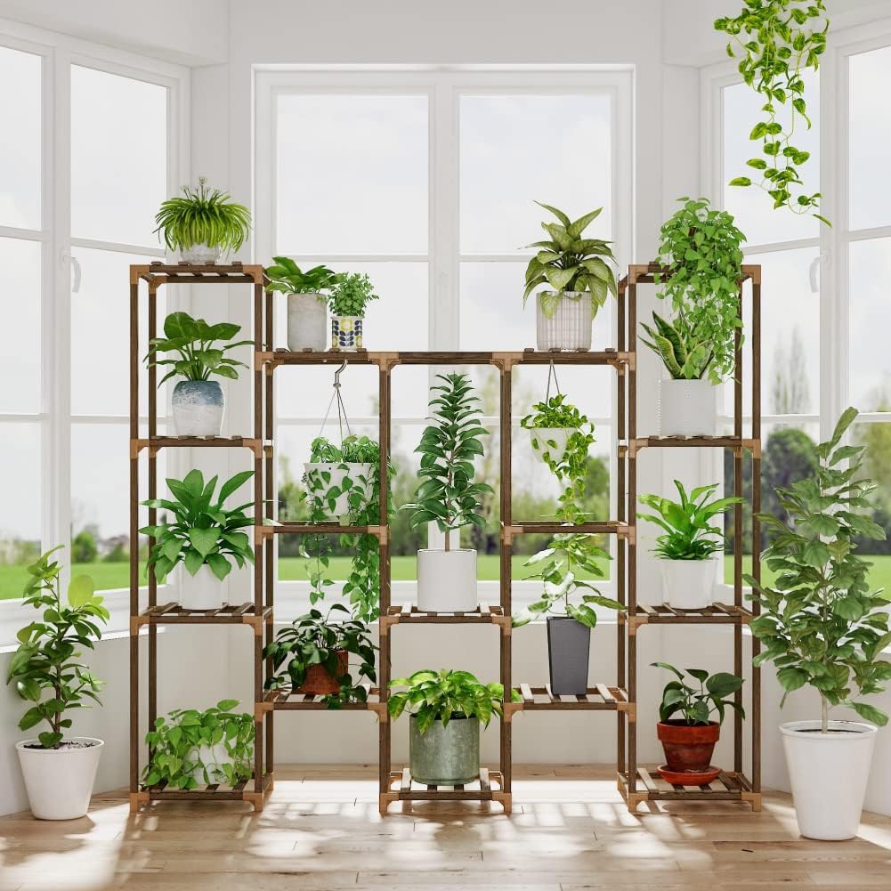 Bamworld Soportes para plantas de interior, estante escalonado de madera para plantas al aire libre para múltiples plantas,3 neumáticos,7 escalera, soporte para plantas,mesa para ventana,jardín,balcón — view 7