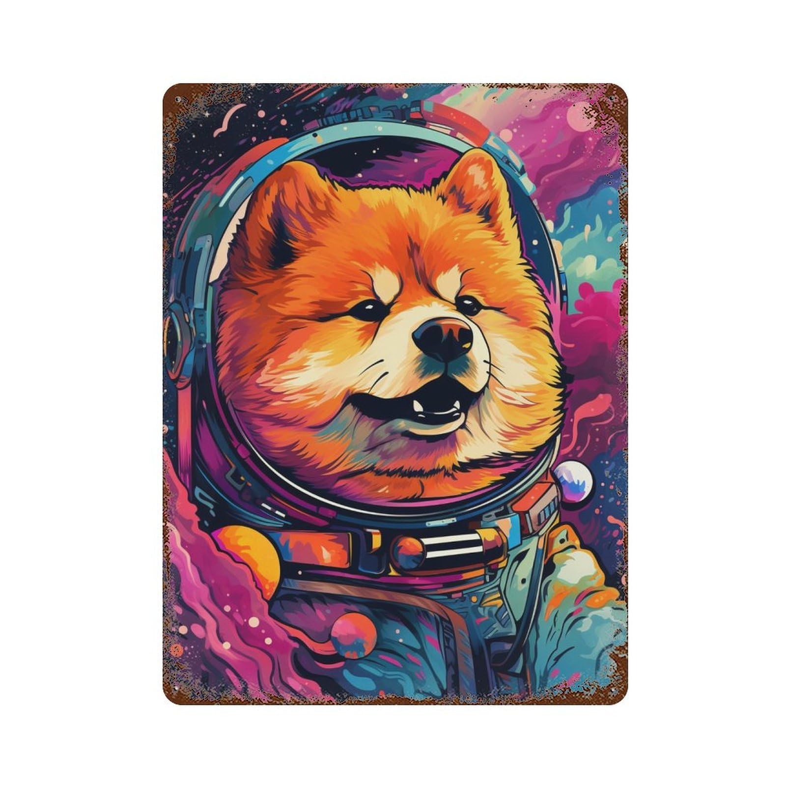 Garage Style Space Dog Adventure-103 Rust Effect Tin Sign 15.7"x11.8", Classic Wall Plaque for Bar And Workshop