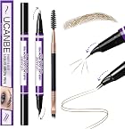 UCANBE Curved Eyebrow Pencils for Women with Spoolie Brush,Dual-Ended Eyebrow Pen with 2-Fork-Tip&Precise Brush-Tip,Microblading Brow Pen for Hair-Like Brows,Waterfool, Long Lasting,Light Brown