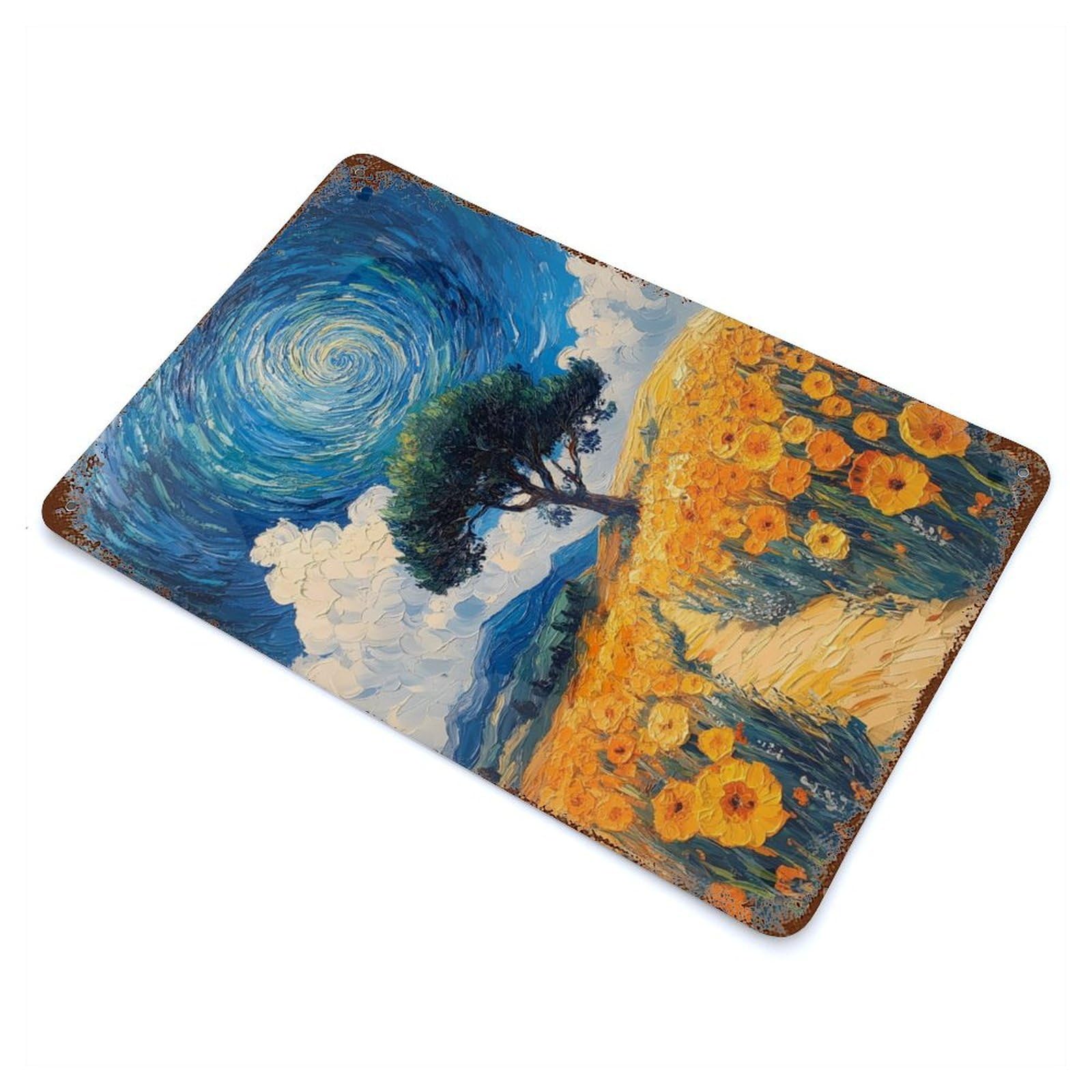Whirlwind Landscape Weathered Tin Sign 11.8"x7.9", for Garage, Bar And Workshop Decor, Vintage Wall Decor