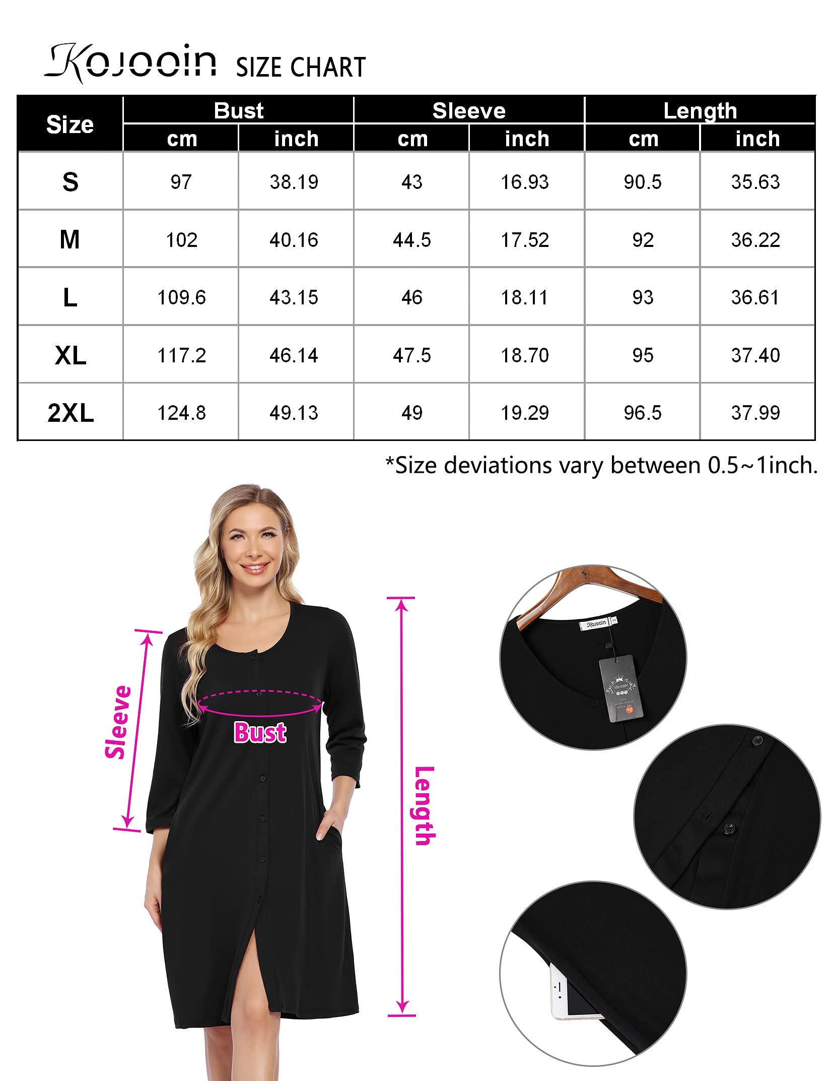KOJOOIN Naissance Femme Chemise de Nuit d'allaitement Pyjama de Grossesse Vêtements de Nuit avec Patte de Boutonnage sur Toute la Longueur