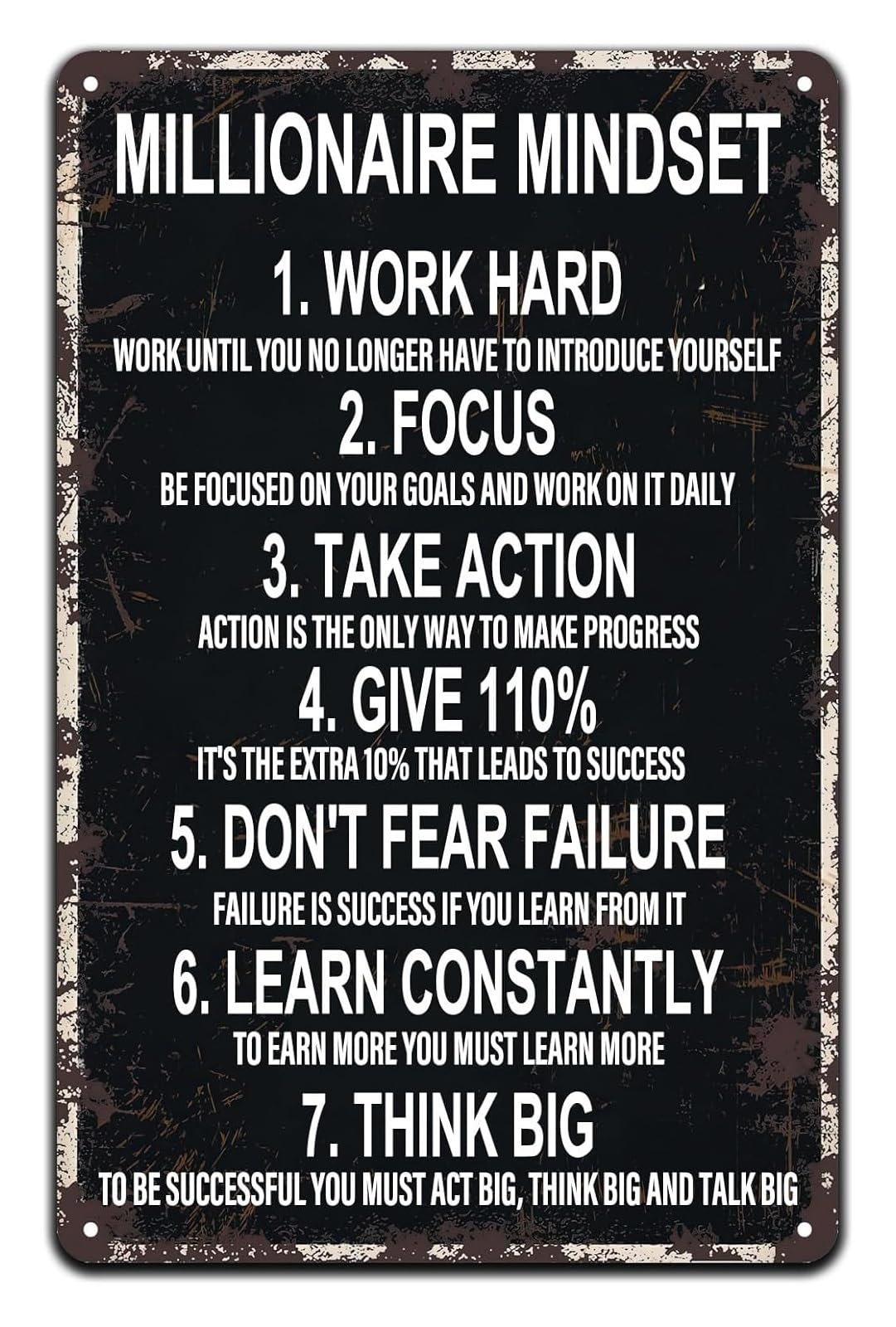 IDGTTLDF Success Mindset Vintage Tin Sign Motivational Learning Quote Retro Metal Plaque for Home Office Library or Study Decor 8 X 12 inch