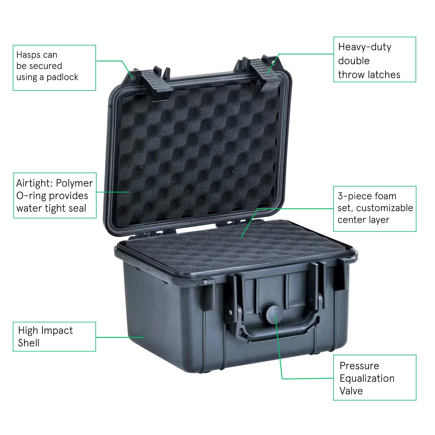 Duratool Black Weatherproof Equipment Case, Polypropylene Construction with Foam Insert, 10.5" x 9.5" x 7“ (L x W x H)