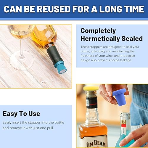 Miniatura 5 de Glarks Kit surtido de tapones de vino de silicona de 13 piezas, 3 tipos de sellador de botellas de vidrio de cerveza reutilizable, tapón de botella