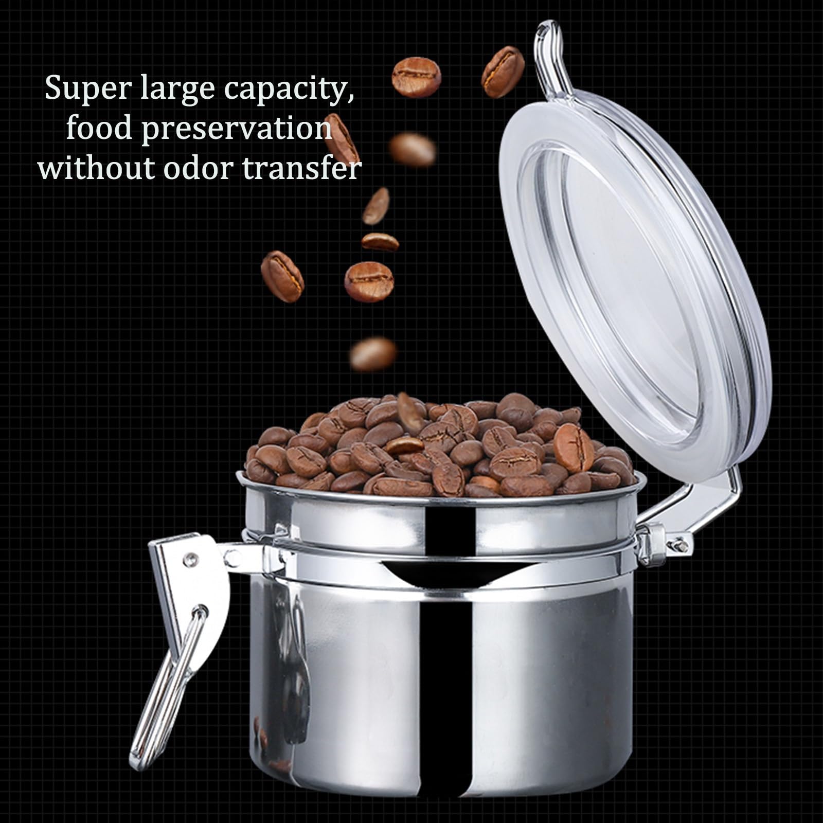 Stainless Steel Cereal Dispenser Bucket Kitchen Storage Containers with Clear Lid Airtight Canisters with Locking Clamp Milk Powder Jugs Rice Containers Food Storage Jar for Tea Coffee Bean Sugar.(4pc