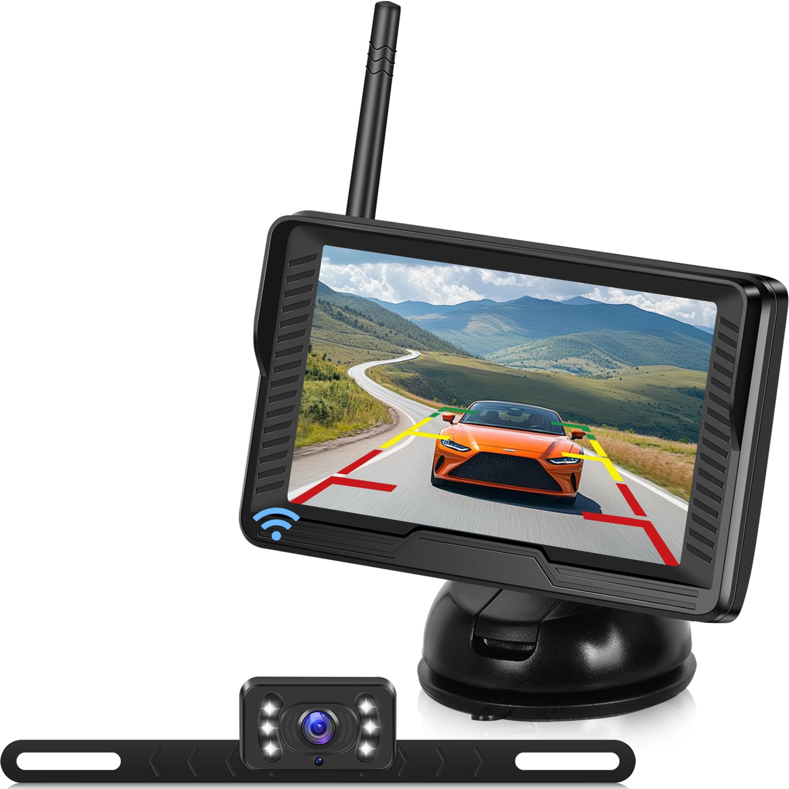 NHOPEEW Kit telecamera per retromarcia senza fili con monitor per telecamera di retromarcia IPS da 4,3 pollici, visione notturna impermeabile IP69 per auto, camion, camper, rimorchio, rimorchio
