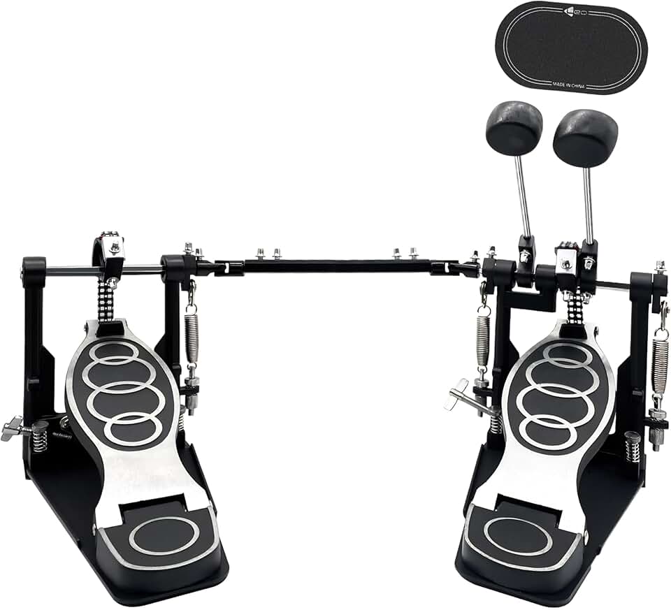 Pedal de baixo duplo, pedais de bumbo duplo de corrente dupla, pedal de tambor duplo com patch para conjunto de bateria e bateria eletrônica