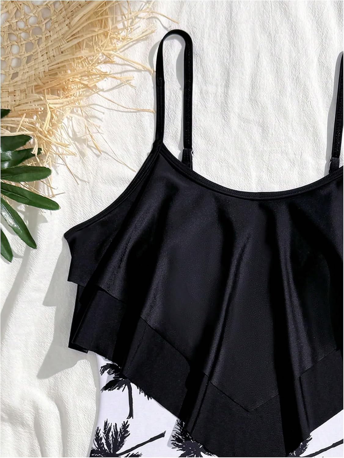 SHENHE Girl's Tropical Print One Piece Swimsuit Tiered Ruffle Adjustable Strap Bathing Suit