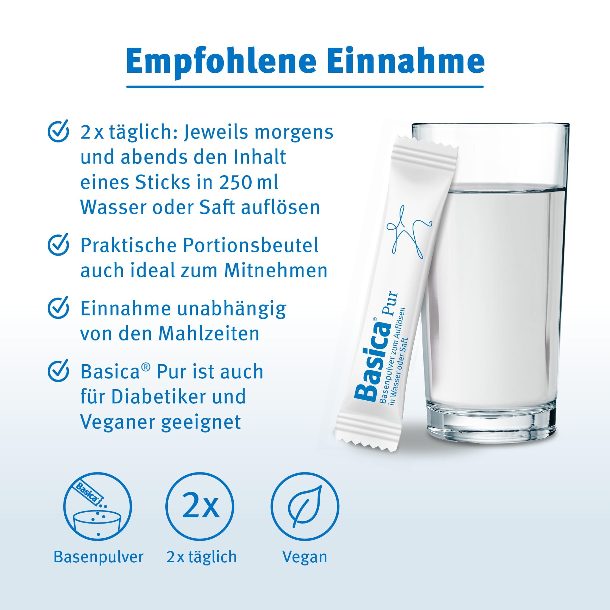 Basica® Pur Basenpulver zum Auflösen in Wasser | für eine normale Säure-Basen-Balance | vegan, laktosefrei & ohne Zucker | verschiedene basische Mineralien und Spurenelemente | 20 Sticks