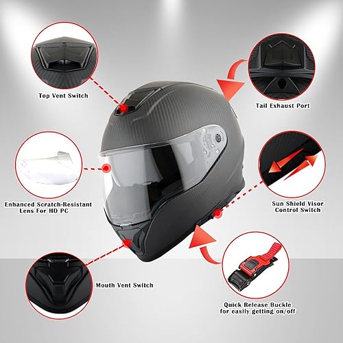 Miniatura 4 de Martian Casco integral de fibra de carbono auténtica, color negro, aprobado por DOT