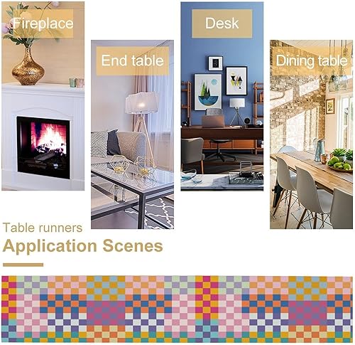 Miniatura 186 de Camino de mesa ondulado de los años 70, retro, hippie abstracto, vintage, verde, rosa, con estampado de ondas para el hogar, cocina, comedor, patio,