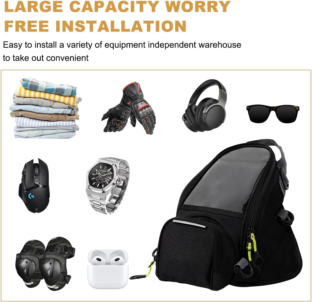 Motorcycle Tank Bag with Waterproof Touch Screen Phone Pouch, Oxford Cloth, Fits Most Motorcycles