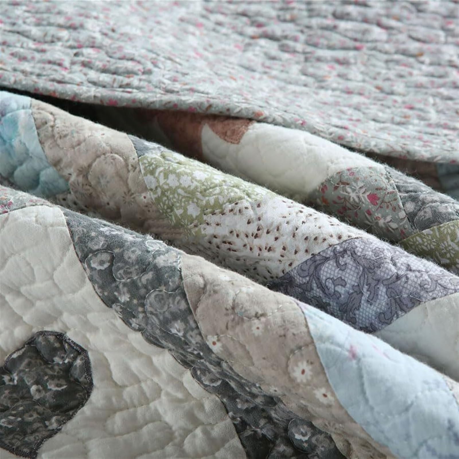 CUNTO Juego de Cama de 3 Piezas con diseño Floral de Patchwork en Color Beige y marrón Cuadrado de GaRcan (tamaño: 240 x 270 cm) (un Color: 270 x 300 cm)