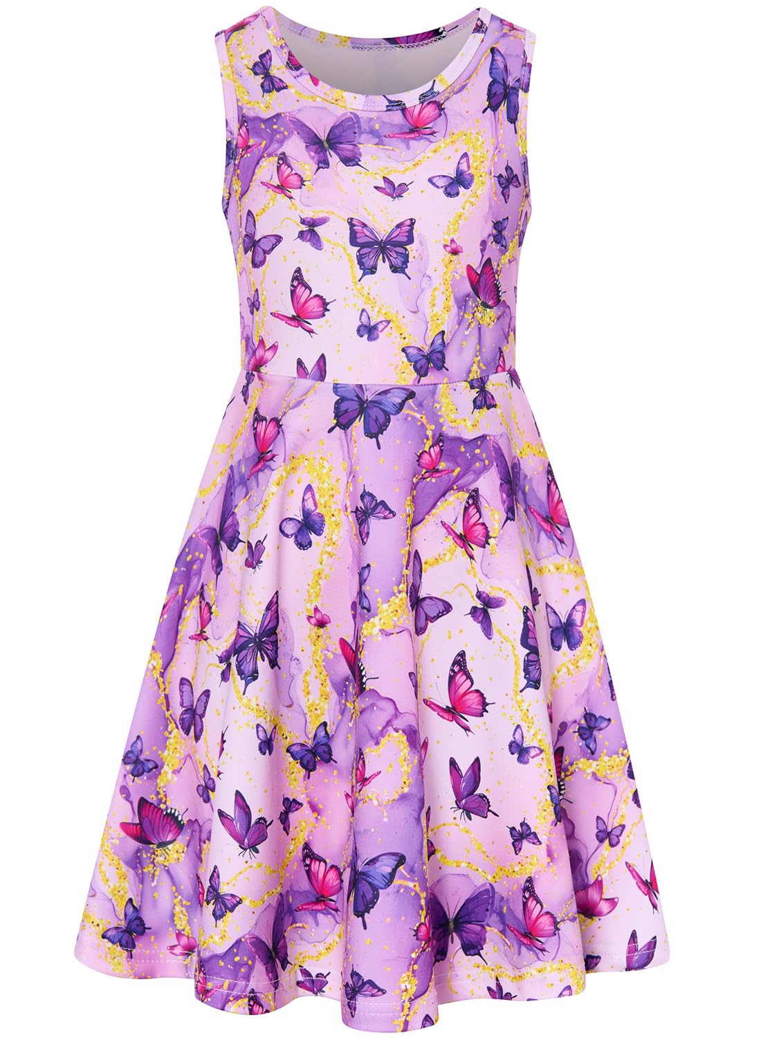 kids4ever Mädchen Kleid Ärmellos Sommerkleid Rundhals A-Linie Swing Kleid Meerjungfrau Galaxie Prinzessin Party Geburtstag 4-12 Jahre