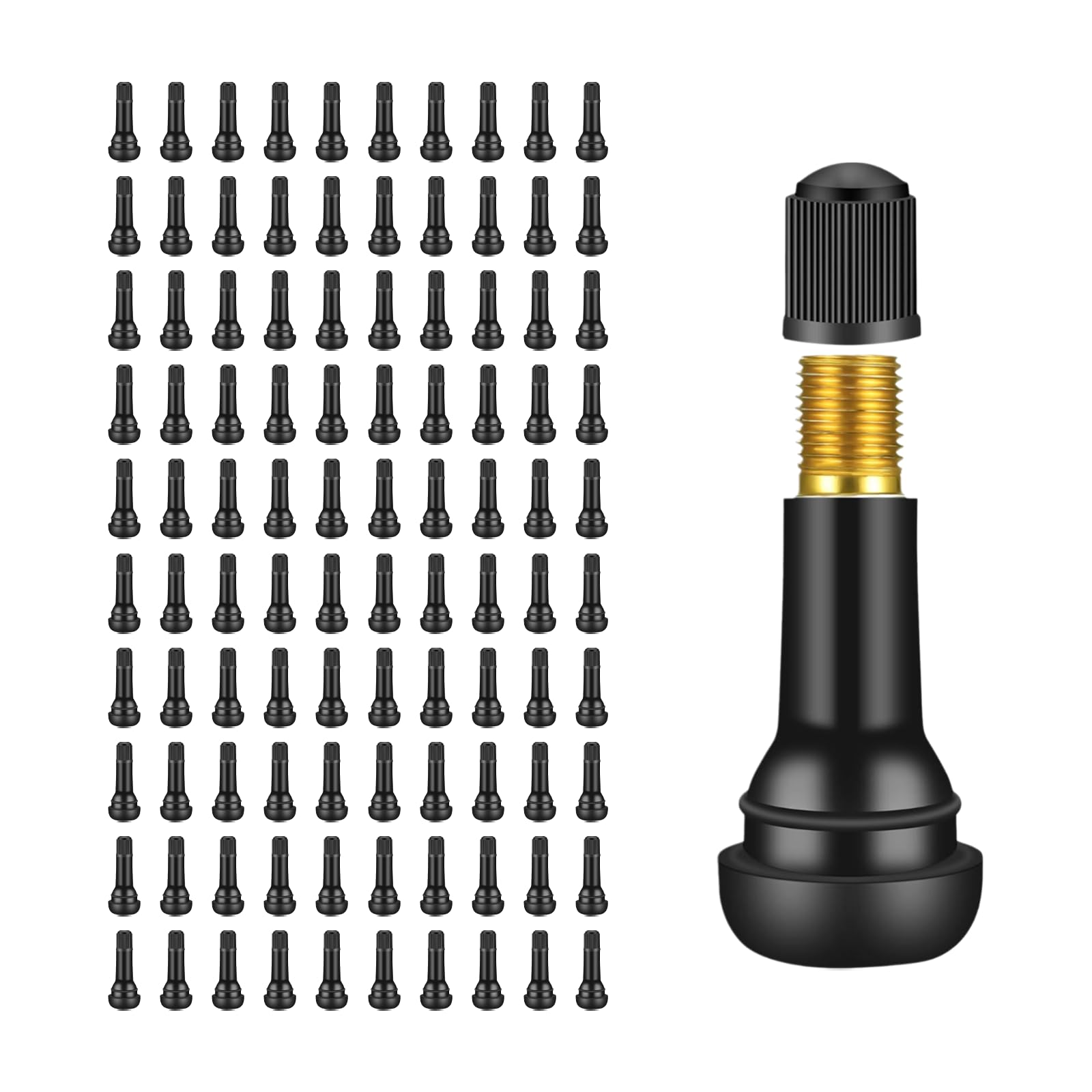 100 pièces TR414 valves pour voiture, valves en caoutchouc pour voiture, valve en caoutchouc universelle, valves en caoutchouc de rechange, valves en caoutchouc à encliqueter, valves pour voiture pour