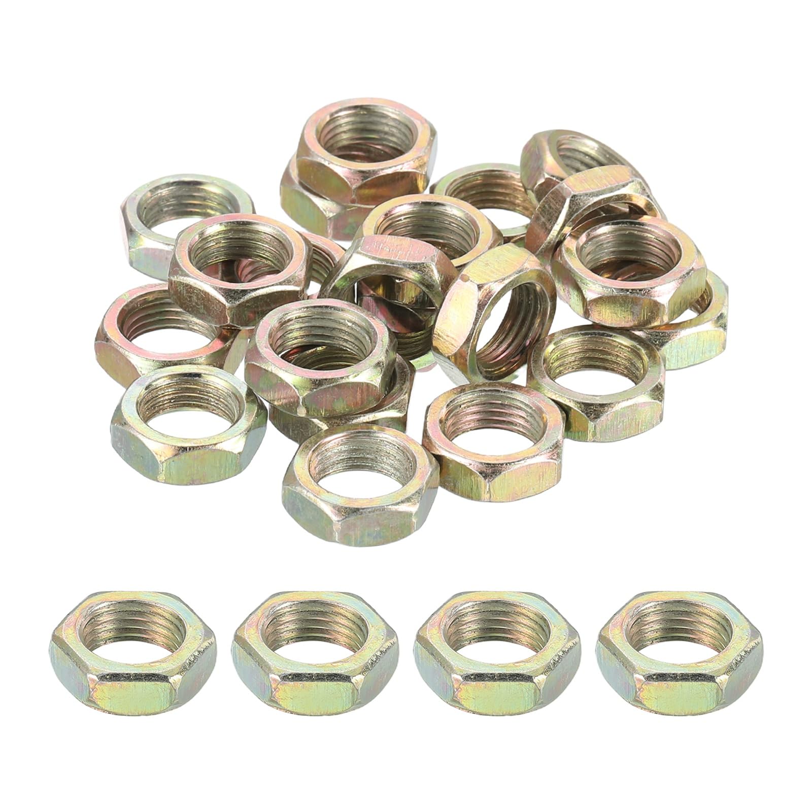 PATIKIL M10x1x5mm Steel Hex Nuts, 25Pcs Metric Fine Thread Carbon Steel Finished Hardware Screw Nuts Fasteners for Machinery Manufacturing Industrial Use, 14mm Width Color Zinc
