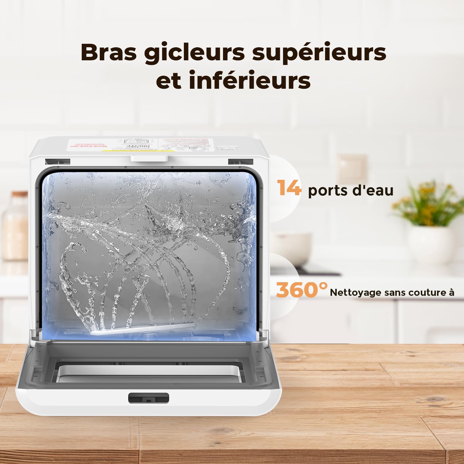 IsEasy Mini Lave-Vaisselle de Table Comptoir, Lave-Vaisselle Compact Portable, 5 Programmes, Affichage à LED, Lavage des Fruits, Deux Modes D'alimentation en Eau