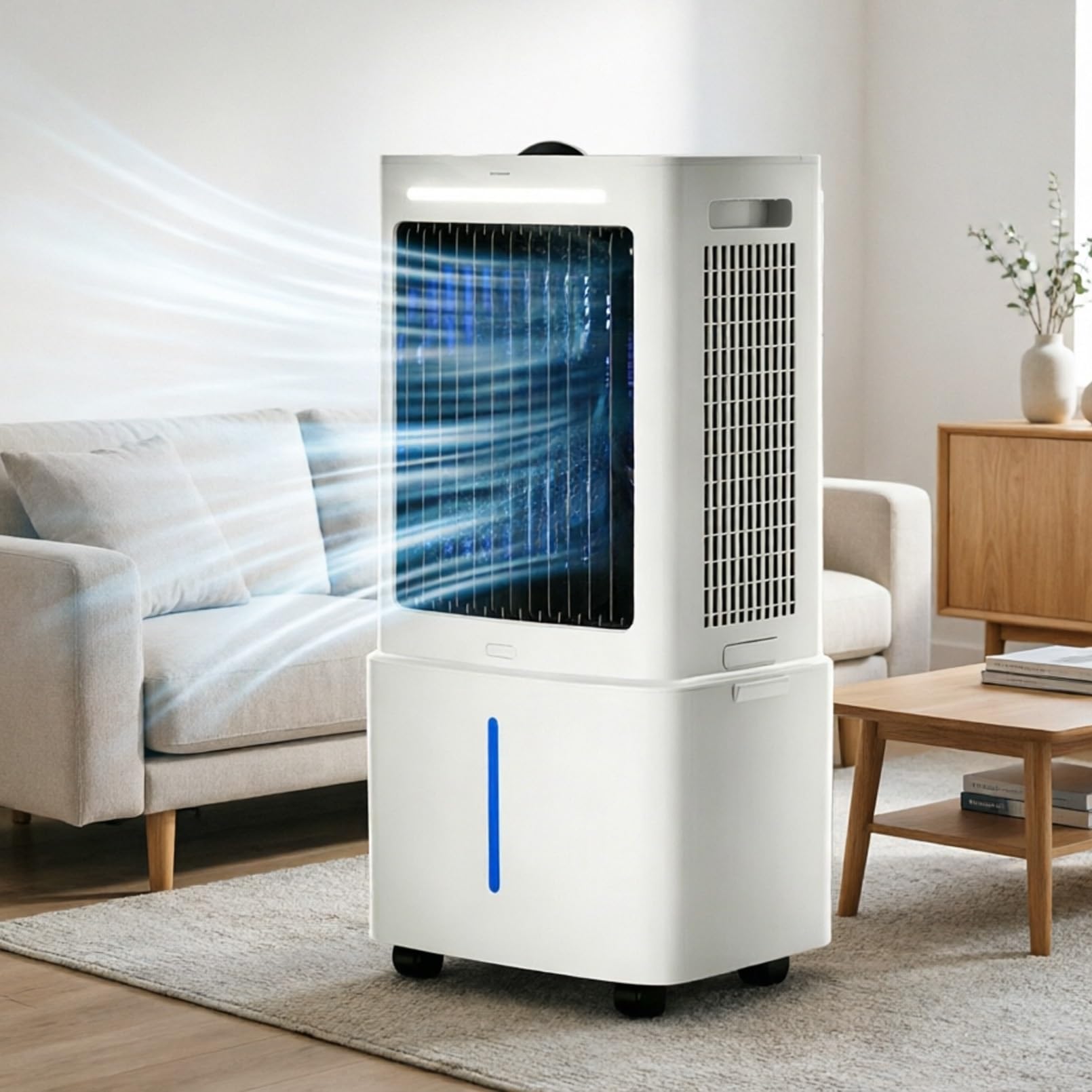 Portable Air Cooler, 25L Evaporative Cooling Fan with Remote & 2 Ice Packs, 3-in-1 Hoseless Room Cooler with 3 Speeds, 12H Timer & 120° Oscillation for Office, Bedroom