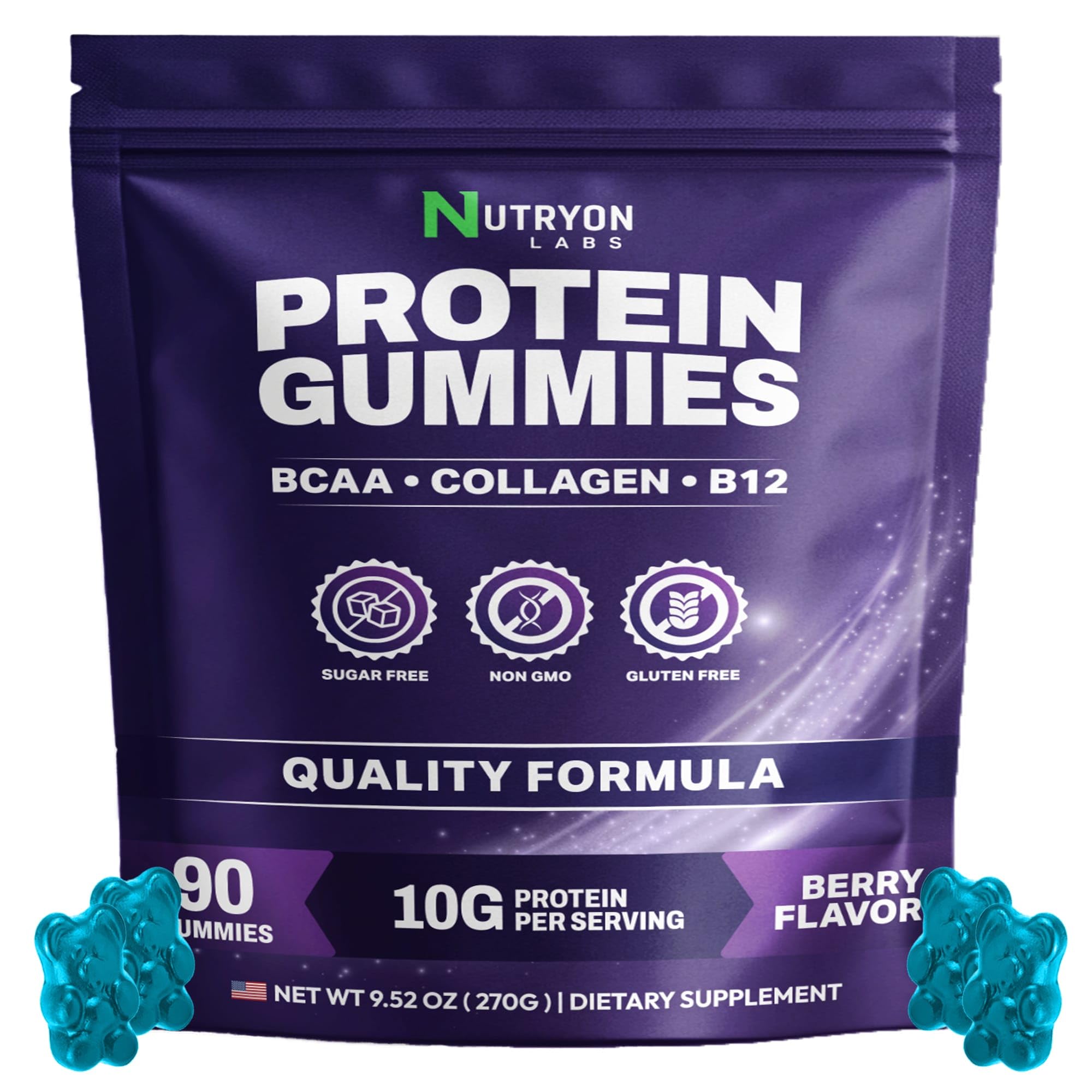 Nutryon Labs Gomas de proteína com whey protein isolado 10 g por porção, 90 gomas
