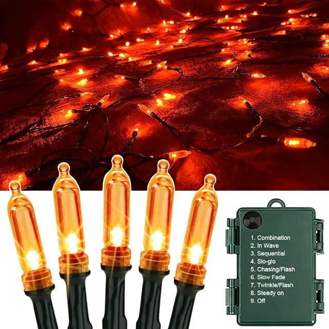 OEMG Orange Lights Halloween String Lights, 8 Modes 40ft 120 LED Halloween Lights Battery Operated 3*AA Waterproof Halloween Decorations Lights for Outdoor Indoor Garden Christmas Party Decor (Orange)