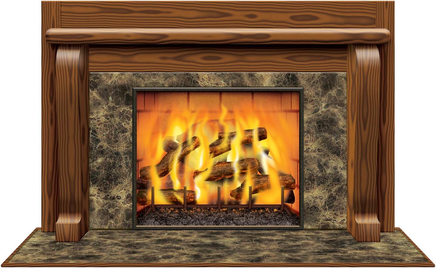Beistle Flaming Fireplace Photo Backdrop Winter Christmas Party Wall Decoration, 38" x 62", Brown/Black/Orange/Yellow