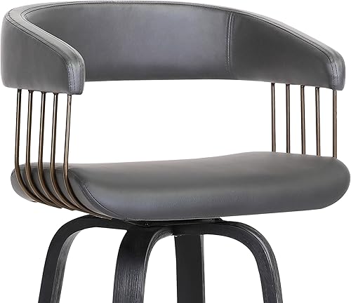 Miniatura 8 de Armen Living Topanga Taburete de bar giratorio de madera negra de 26 pulgadas de altura de mediados de siglo para encimera de isla de cocina en piel