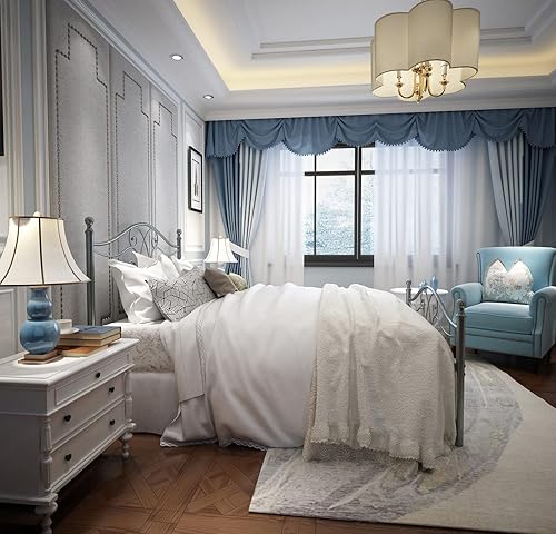 Miniatura 70 de Base de cama de metal Queen con cabecera y estribo, plataforma de granja, marco de cama tamaño Queen para debajo de la cama, no necesita somier y