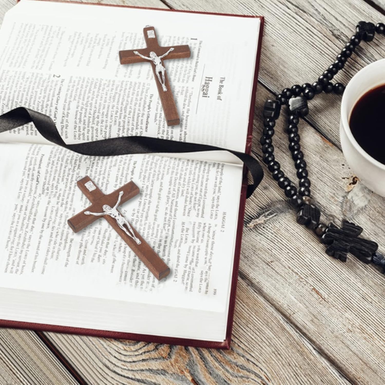 WEBEEDY 6Pcs Wooden Crosses Crucifix, Small Wood Christian Wall Cross Charm, 4.7 Inch/12CM (brown) - Image 5