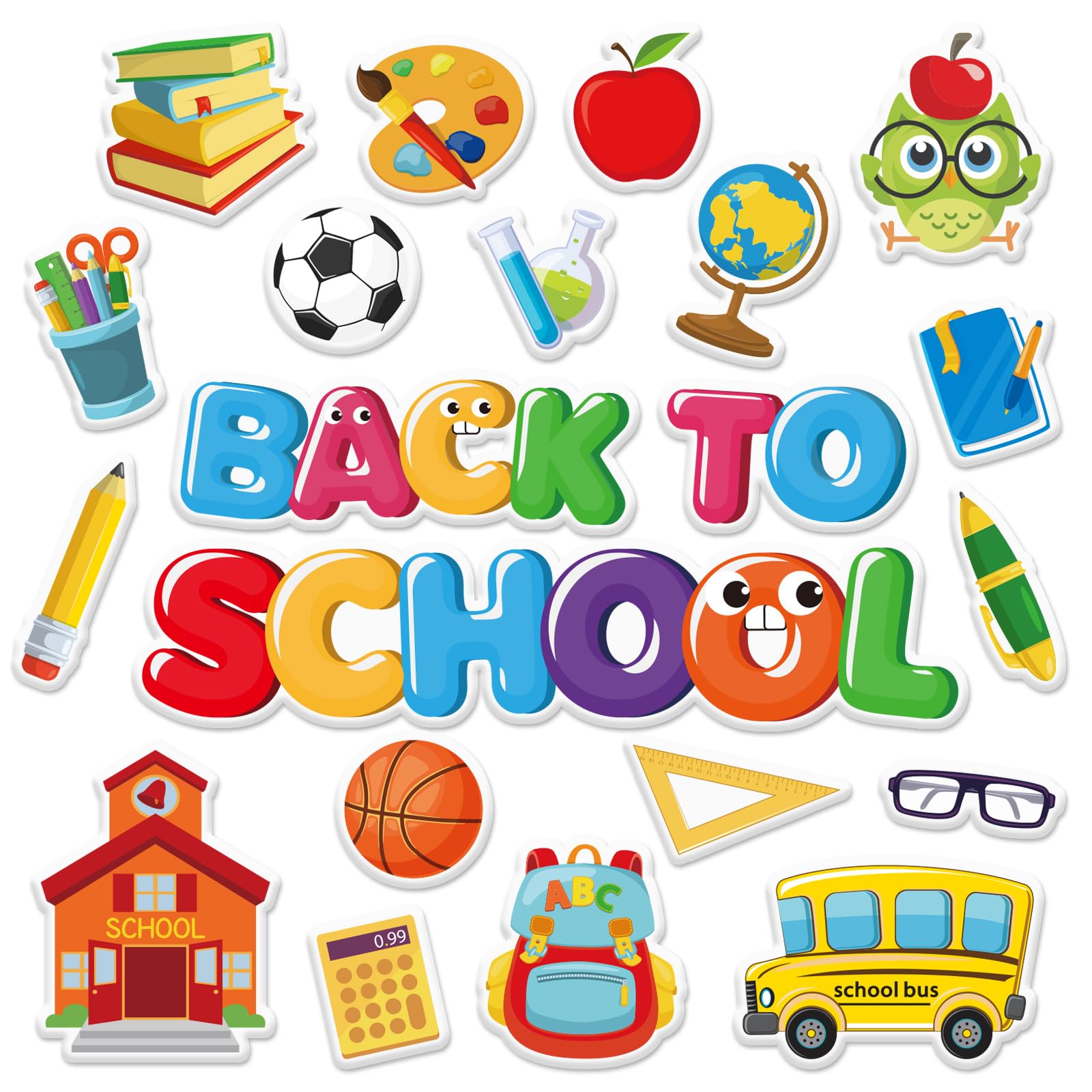 Whaline 42Pcs Back to School Thick Gel Clings School Bus Stationary Window Gel Decals School Objects Stationery Window Clings for Educational Classroom Home Wall Blackboard Decor