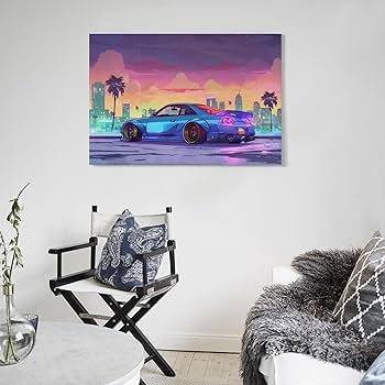 Amazon.com: Synthwave Vaporwave R32 Palm Tree Anime Jdm Car