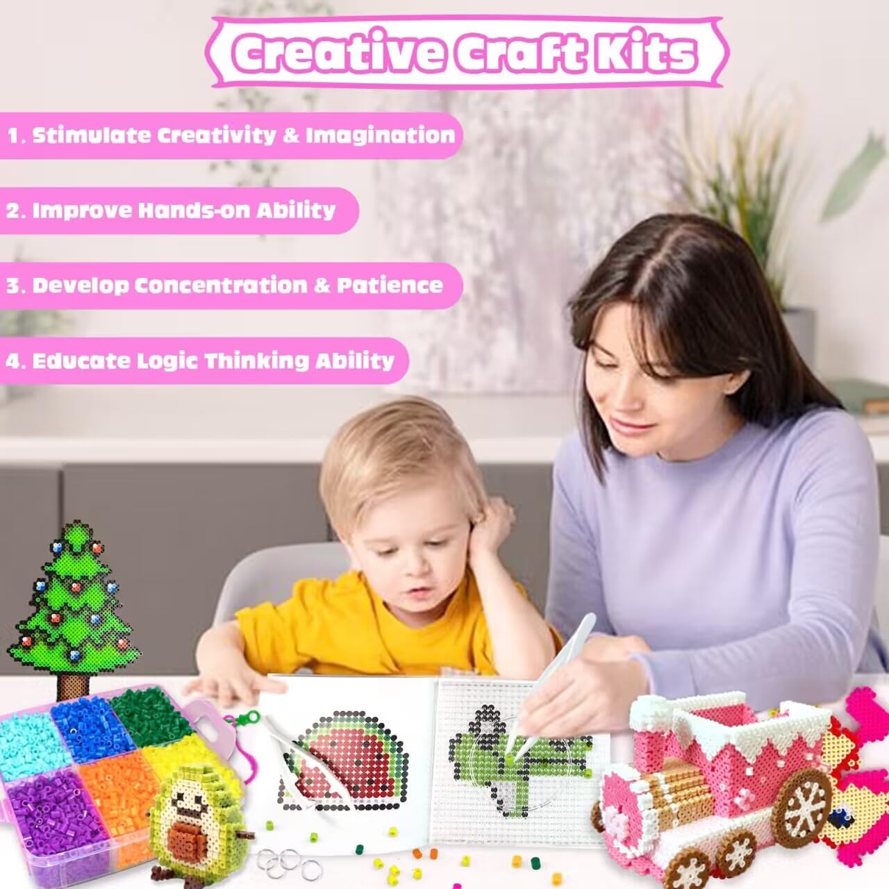 Set Perline da Stirare, 5MM 11000 Pezzi Perline a Fusione con Custodia, Pegboard, Guida Utente, Design gioielli, Decorazioni, Creativo Regali Compleanno Natalizio Fai-da-Te per Bambini (20 Colori)